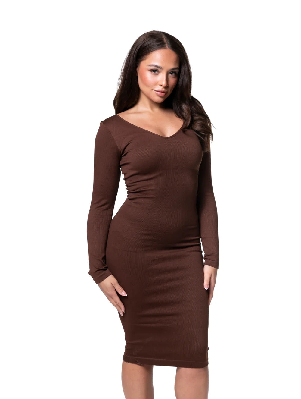 Deep V-Neck Seamless Midi Dress