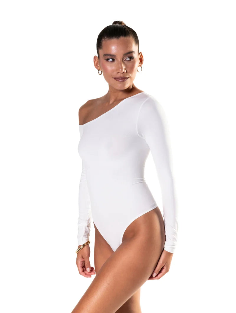 One Shoulder Long Sleeve Thong Bodysuit