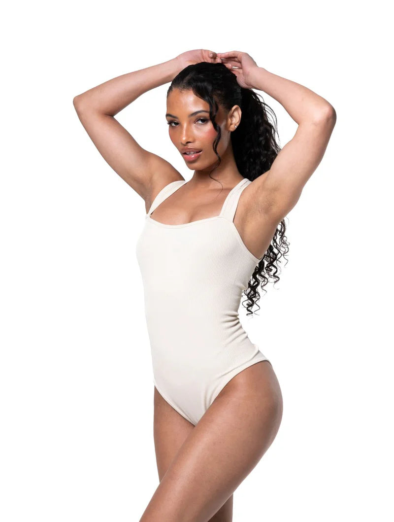 Ribbed Square Neck Shapewear Bodysuit