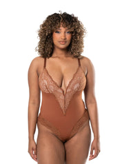 V-Neck Half Laced Bodysuit