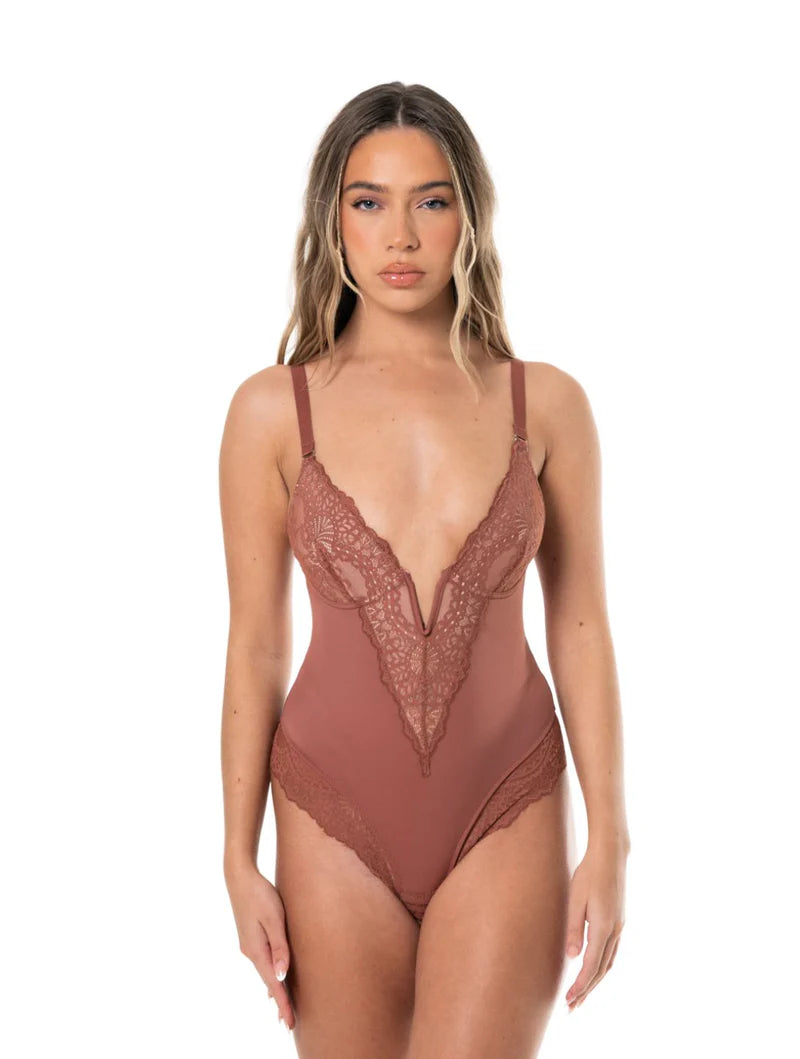 V-Neck Half Laced Bodysuit